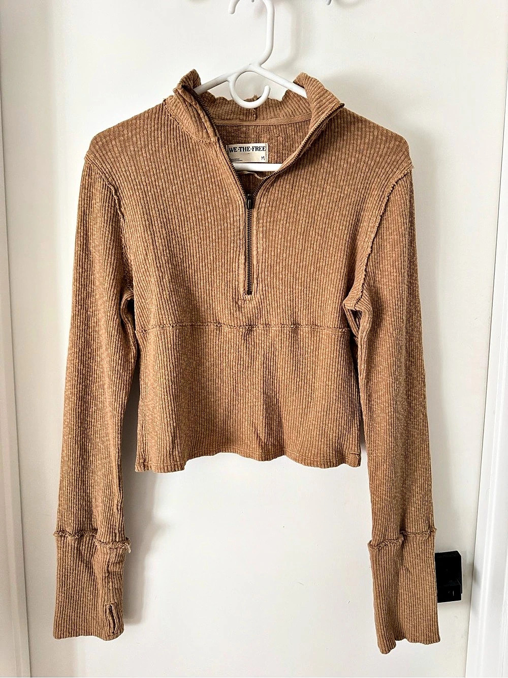 We The Free Celeste Quarter Zip Ribbed Half-Zip Top Brown Size Medium NWT